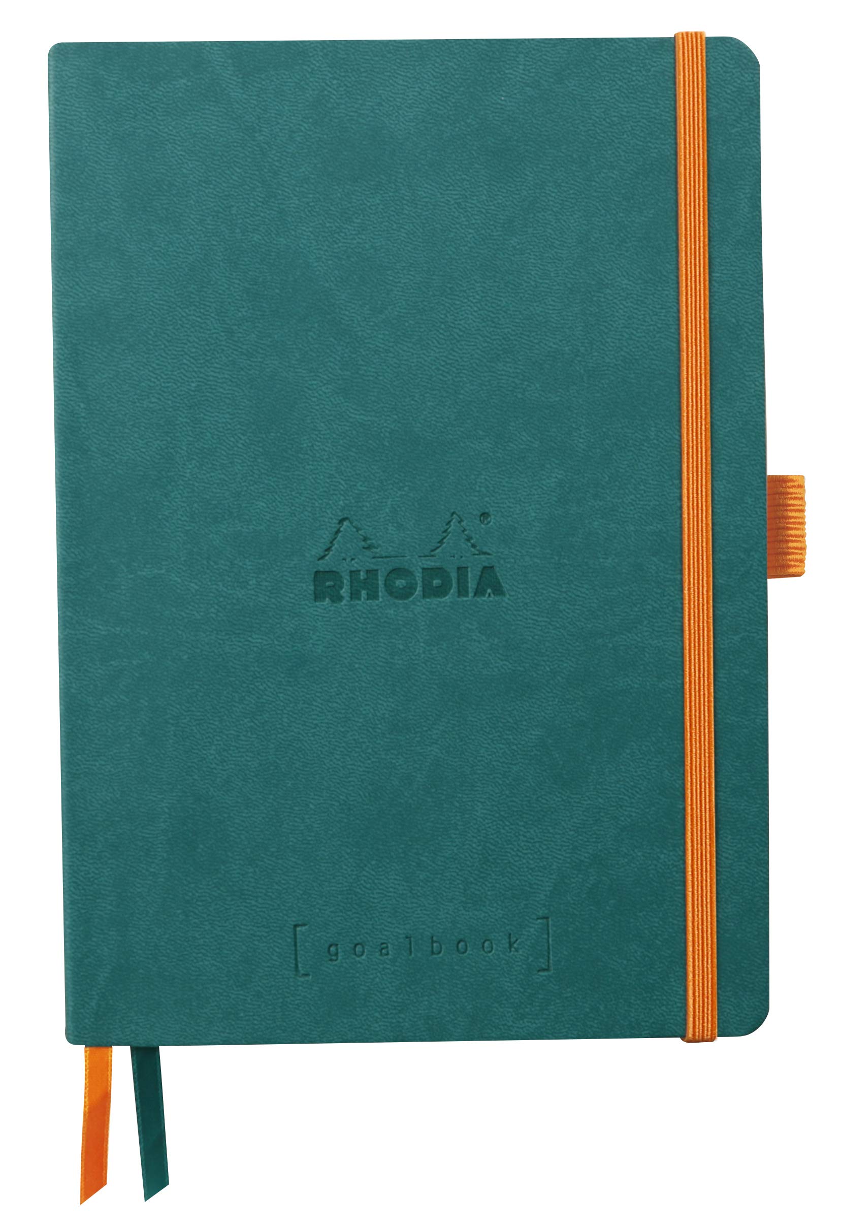 Rhodia 117806C - Rhodiarama Leatherette Softcover Goal book A5 (14.8x21 cm) 240pgs DOT Clairefontaine ivory paper 90 g 2 ribbons elastic closure - Peacock