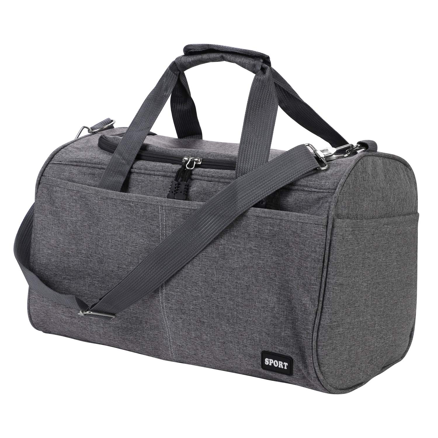 Gym Bag Large Sports Bags Fitness Travel Duffle Bag Mens Womens High Capacity Waterproof Swimming Bags 20L Handbag Holdall Sports Shoulder Bag Tote Detachable Shoulder Strap Black, Grey