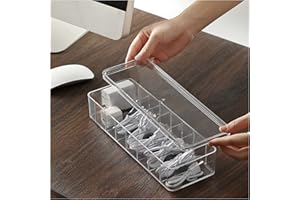 Clear Data Cable Management Box with 8 Compartments and Cover,Transparent Plastic Power Cord USB Charger Sorter Container,Ele