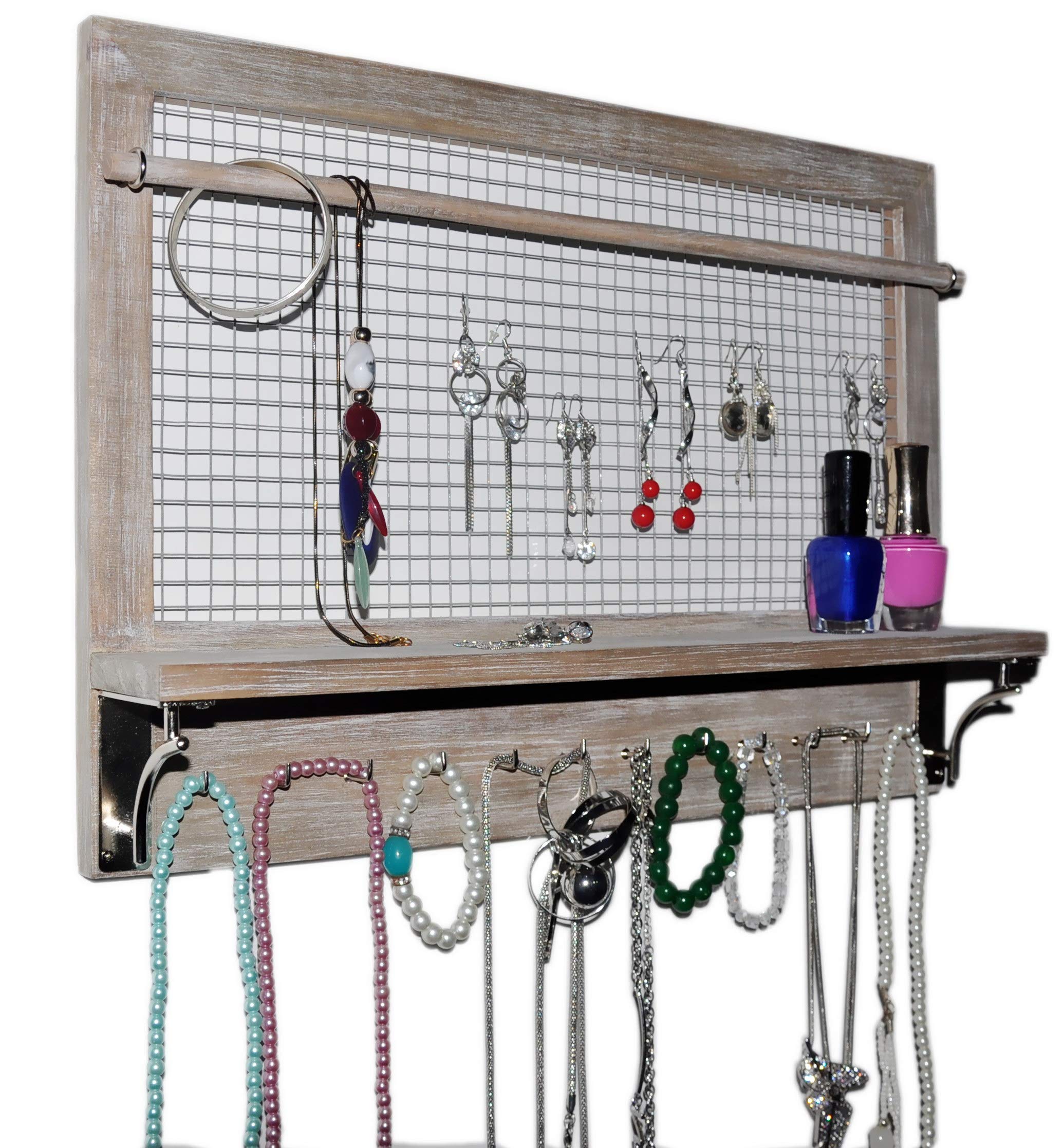 Spiretro Wall Mount Jewelry Organizer Holder with Hooks Shelf Rod