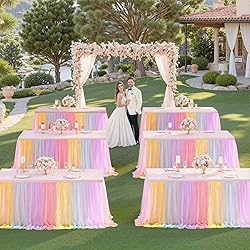 Pastel Rainbow Table Cloths for Parties Tulle Table