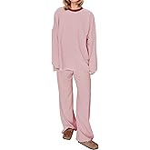 Ardrem Women Striped 2 Piece Lounge Set Long Sleeve Oversized T Shirts Wide Leg Pants Matching Sets Casual Comfy Pajama Sets