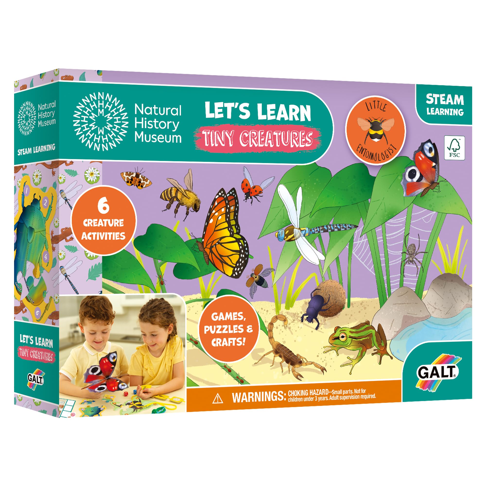 Galt Tiny Creatures Arts & Crafts Kit for Kids - Activity Pack, 6 Projects & Fact Cards - Fun Educational Crafting Set - Children's STEAM Learning Games & Puzzles, Ages 4 Plus - Natural History Museum