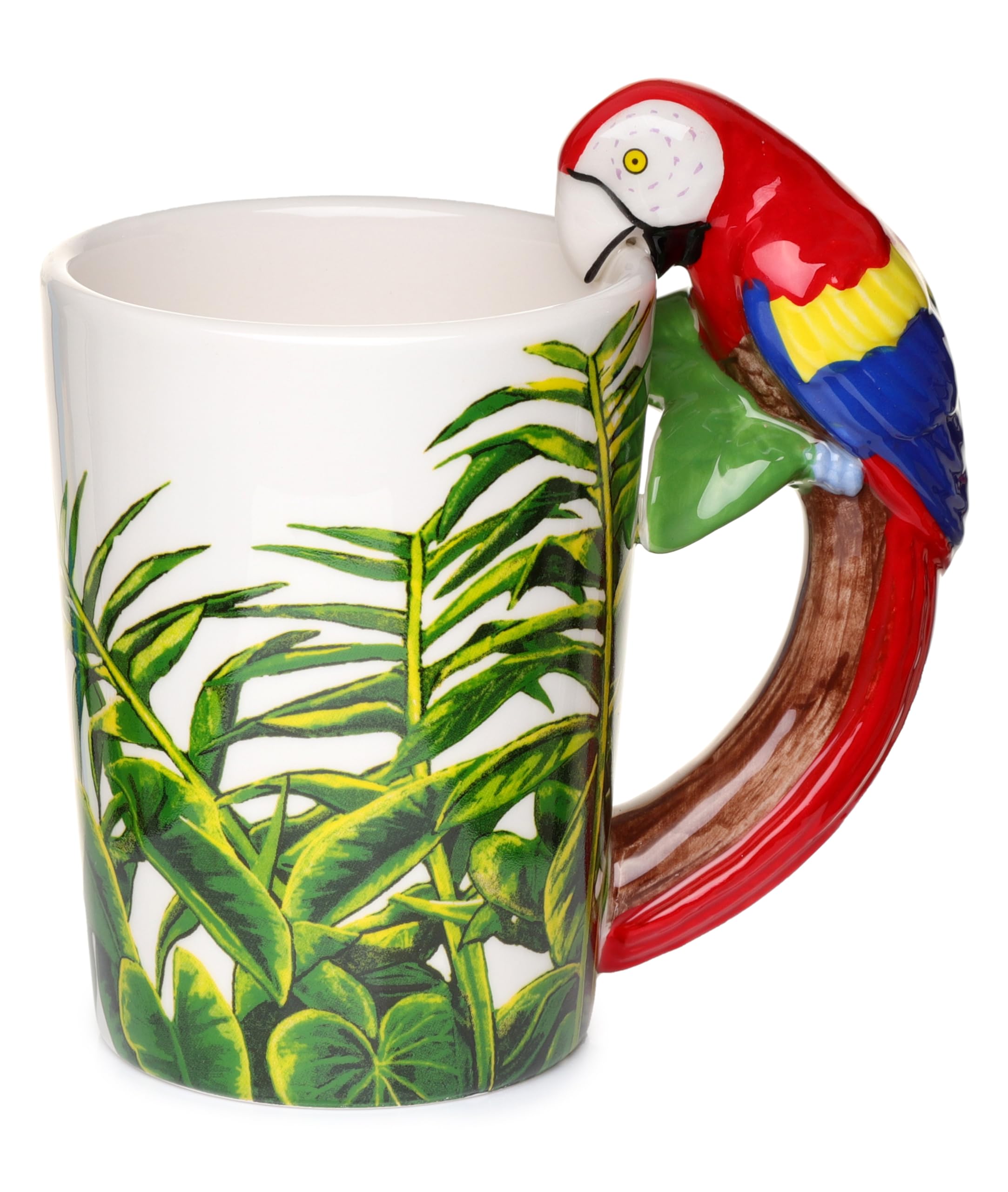 Puckator Parrot with Jungle Decal Ceramic Shaped Handle Tea Coffee Mug Funny Home Accessories Cute Gifts for Girlfriend Large Mugs for Men Women Hot Drinks Cups Presents Secret Santa Gift Cup Set