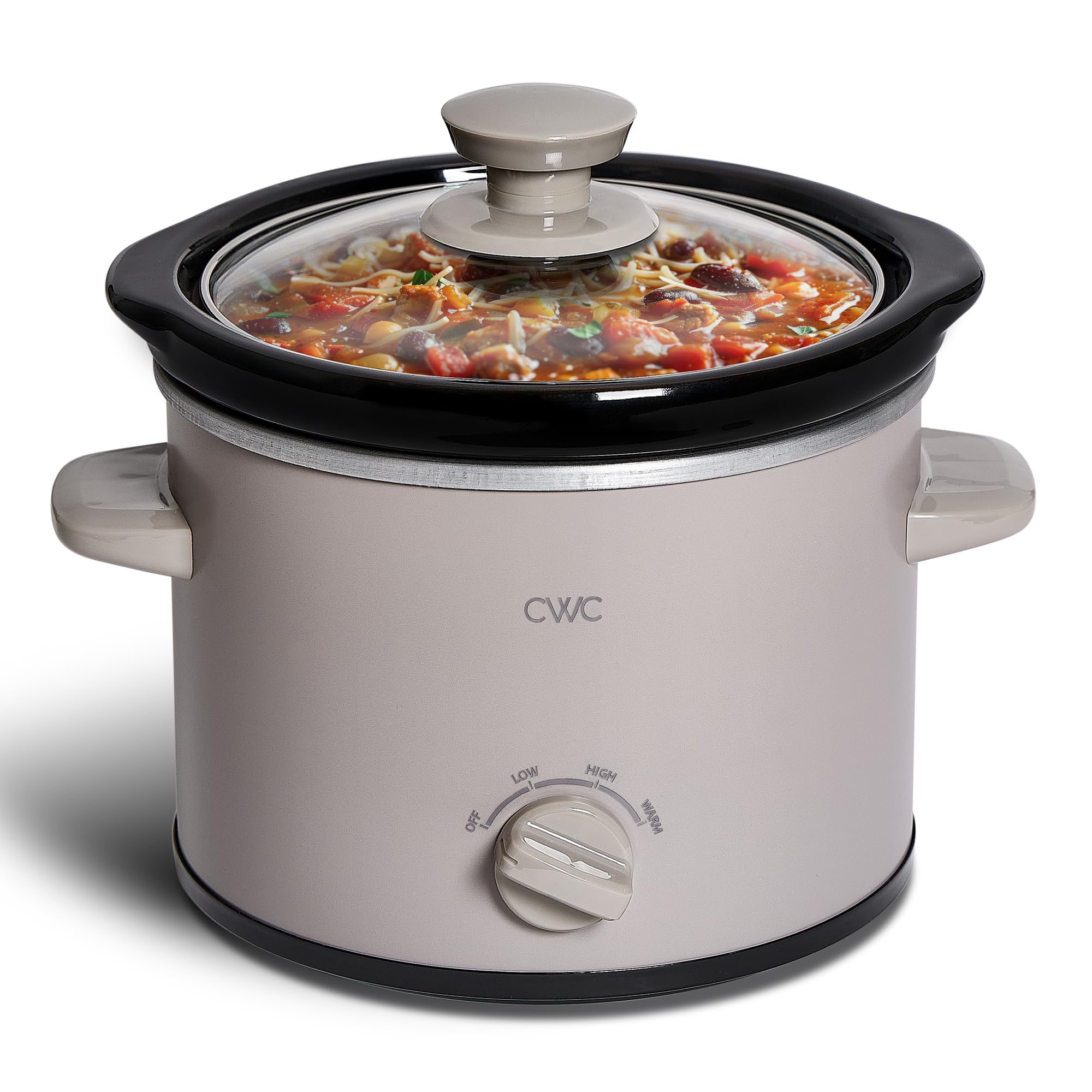 COOK WITH COLOR 2QT Mini Electric Round Slow Cooker - Adjustable Settings, Removable Stoneware Pot, Tempered Glass Lid, Dishwasher Safe, Cool-Touch Side Handles, Greige Image