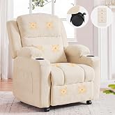 Furnimart Power Recliner Chair with Vibration Massage &amp; Heat, Electric Overstuffed Reclining for Adults with 360 Swivel Casters, Nursery Chair for Living Room Home Theater RV, Chenille, Beige