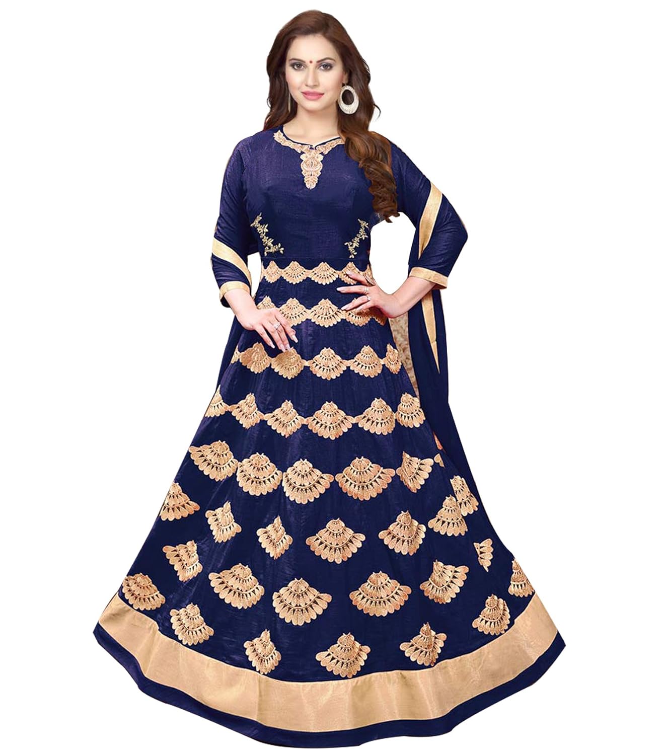 trilok fab women's anarkali gown (blue gown)
