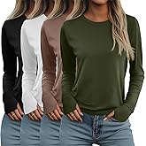 Neer 4 Pack Women's Long Sleeve Shirts with Thumb Holes, Crew Neck Loose Tops Tunic Cotton Blend Casual Y2k Fall Tees