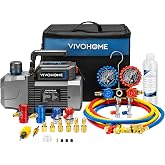 VIVOHOME A2L 1/3 HP 4.5CFM 1 Stage AC Vacuum Pump and Manifold Gauge Set | HVAC Vacuum Pump Kit with 5ft Hoses, Sparkless Motor for R454B R32 R1234yf R134a R410a R22 Car Auto Mini Split AC Systems
