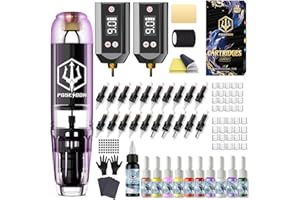 VIDATTX POSEIDON Tattoo Kit Tattoo Gun Kit, Tattoo Pen Kit with 2PCS 1400mAh Power Supply and 11 Tattoo Inks, Tattoo Machine Kit with 20pcs Tattoo Needles for Beginers