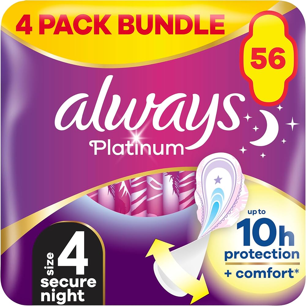 Always Platinum Secure Night Size 4 Wings Sanitary Towels 14ct 4x14