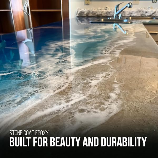 STONE COAT COUNTERTOPS CLEAR EPOXY RESIN KIT (2 GALLON) UV, SCRATCH AND HEAT RESISTANT, FOOD SAFE, FOR KITCHEN COUNTERTOP, TABLETOP, BAR TOP, SHOWER WALLS, WOOD SLABS, OTHER DIY ART CRAFT PROJECTS