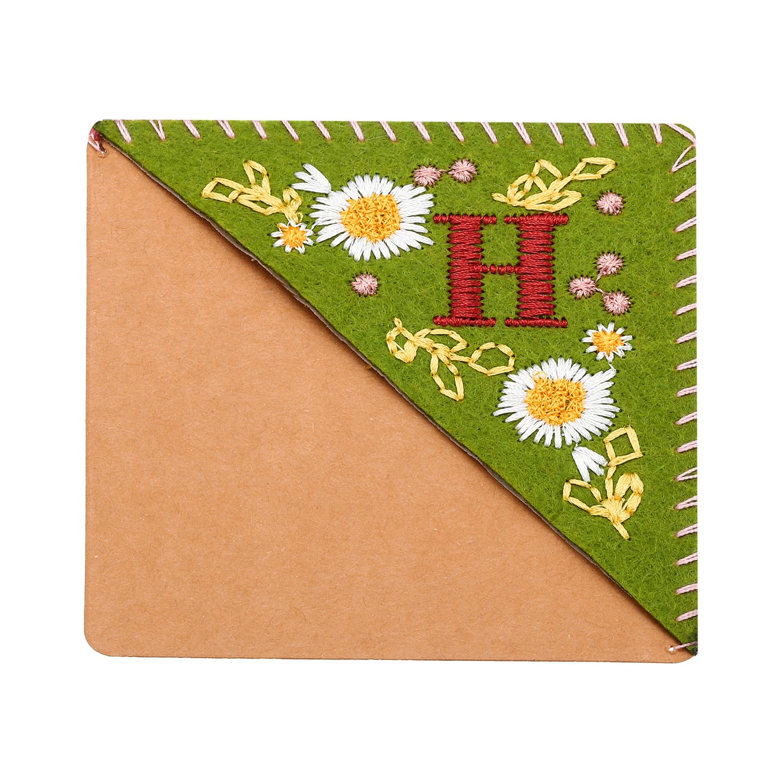 PATIKIL Personalized Embroidered Corner Bookmark, Cute Flower Felt Stitched Triangle Book Mark Page Marker for Women Men Book Lovers Teachers, Green, Letter H