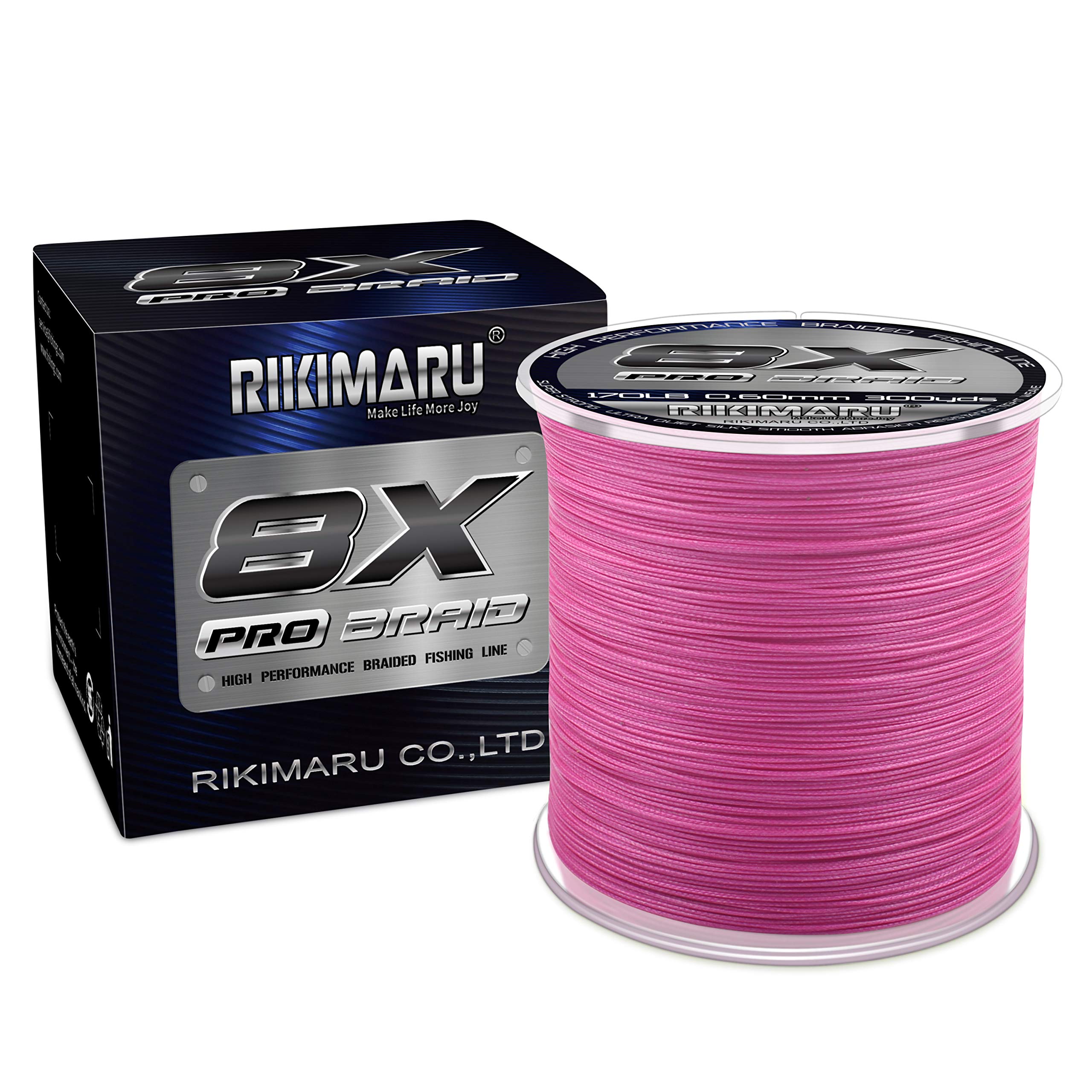 Rikimaru 8X Pro Braid Fishing Line 6LB-170LB, 300yds-1000yds Fluo-Green,Lemon Yellow,Plum Pink (Plum Pink, 30LB(0.25mm)-300Yds)