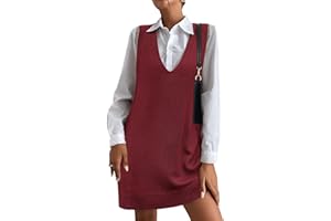 HOTOUCH Women Sweater Vest Oversized V Neck Sleeveless Knit Pullover Ribbed Vest Dress with Pockets