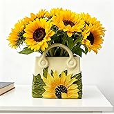 Small Purse Vase for Flowers - Sunflower Cute Mini Handbag Flower Vase for Organic Modern Table Centerpiece Decor, Unique Beige Resin White Vases for Party/Kitchen/Neutral/Bedroom