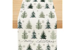 Siilues Christmas Table Runner, Christmas Tree Decorations Merry Christmas Runner for Table Seasonal Winter Decor for Indoor Outdoor Dining Table Decorations 13x72 Inch