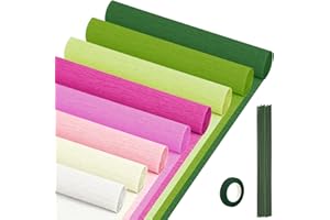 NITELEMN Crepe Paper Streamers 8 Rolls, 10 x 98Inch 8 Pink&Green Colors Crepe Paper Sheets for DIY Gift Colourful Paper Flower Wrapping Paper Crafts Birthday Wedding Holiday Party Decorations