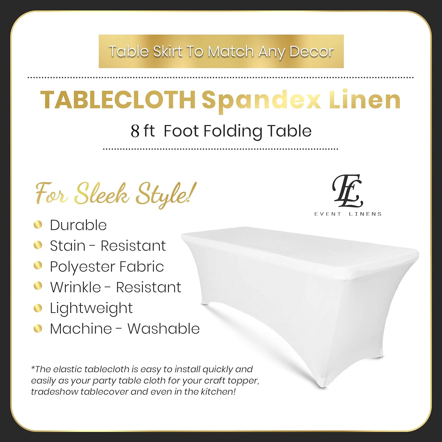 8ft Tablecloth Rectangular Spandex Linen - Black Table Cloth Fitted Cover for 8 Foot Folding Table, Wedding Linens Banquet Cloths Rectangle Covers: Kitchen & Dining