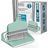BLACK+DECKER Butler Broom & Dustpan Set - Short Handle, Stand-Up Design - Lightweight, Space-Saving Combo for Kitchen, Living Room, Bathroom, Lobby Floors - Home Cleaning Essential, Teal/Grey