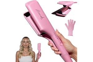 Mermade Hair Deep Hair Waver Tool - Double 1" Barrel Iron for Crimp-Free Beach Waves, Hair Curler for Women, Ionic Ceramic Plates, Reduces Frizz, Suitable for Short, Medium, & Long Hair - Pink