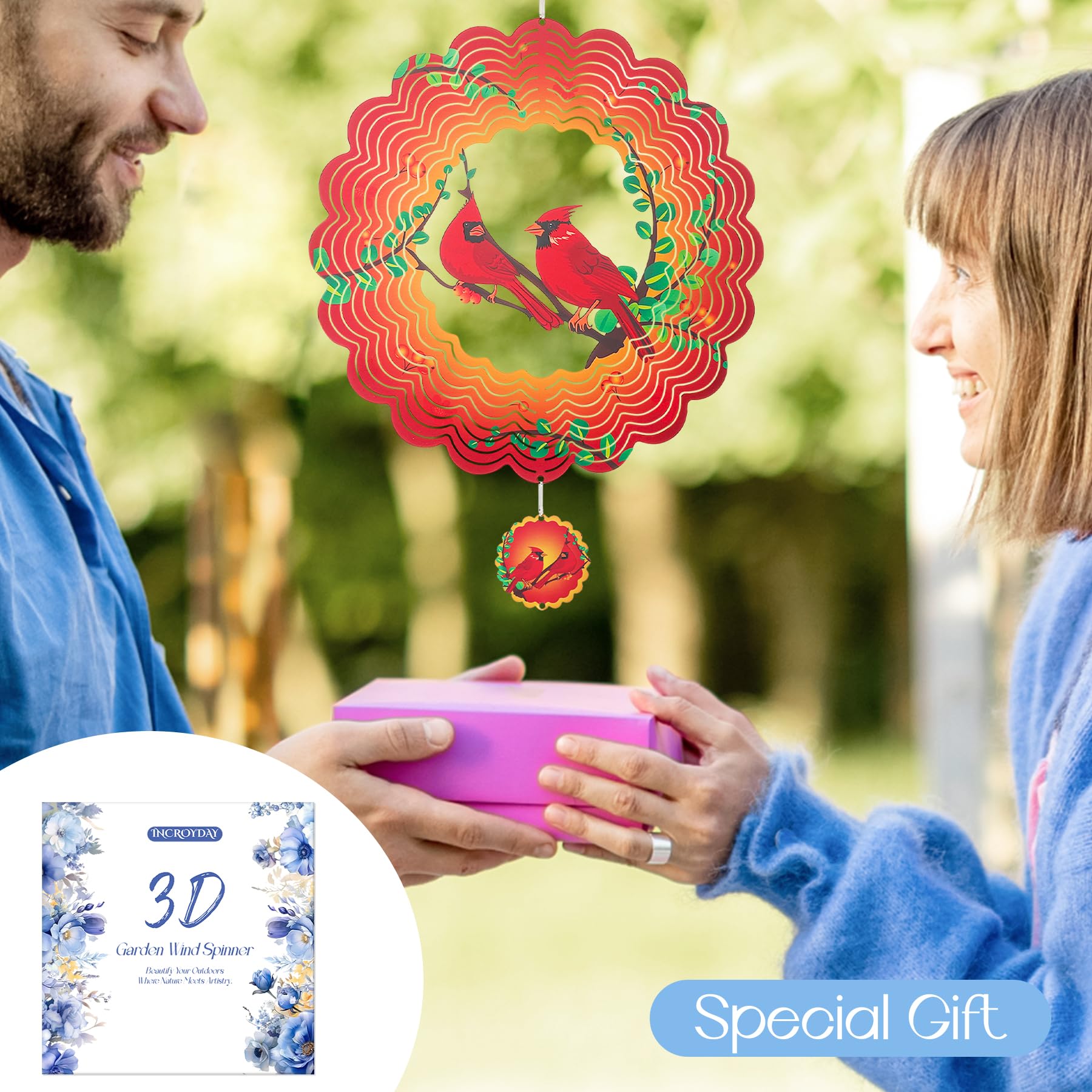 Cardinal Wind Spinners Garden Yard Decor Gift for Women Men, 12 Inch Outdoor Metal 3D Wind Spinner, Stainless Steel Hanging Wind Catchers Kinetic Sculpture for Outside Decoration