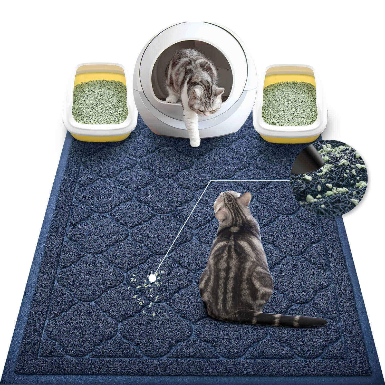 Photo 1 of WePet Cat Litter Box Mat, Kitty Premium PVC Pad, Durable Trapping Rug, Phthalate Free, Urine-Resistant, Scatter Control, XXL 47 x 36 Inch, Blue