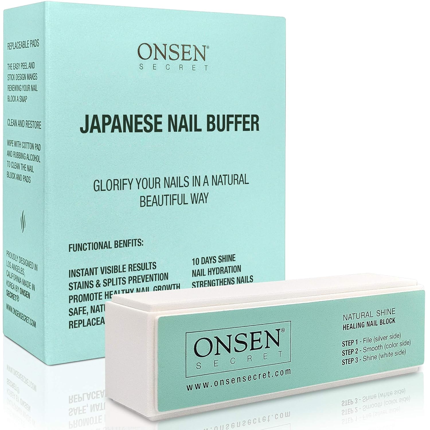 Onsen Professional Nail Files and Buffer, Ultimate Shine Nail Buffing Block With 3 Way Buffing Methods, File, Smooth & Shine, Compact Purse Size Manicure Tools for Optimum Nail Care : Onsen Buffer : Beauty