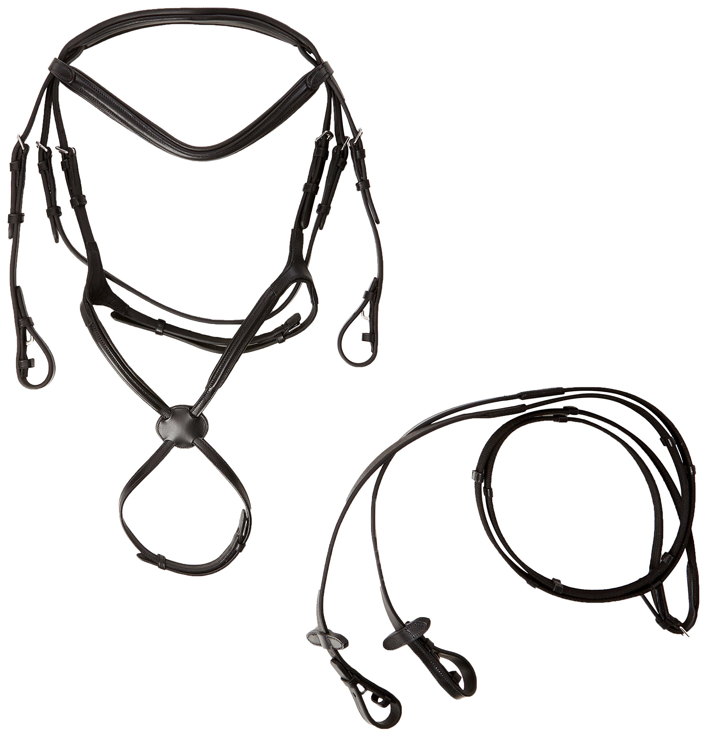 Cwell Equine New Deluxe Mexican Grackle, Figure of 8 Noseband Bridle free Reins- Black F/C/P (PONY)