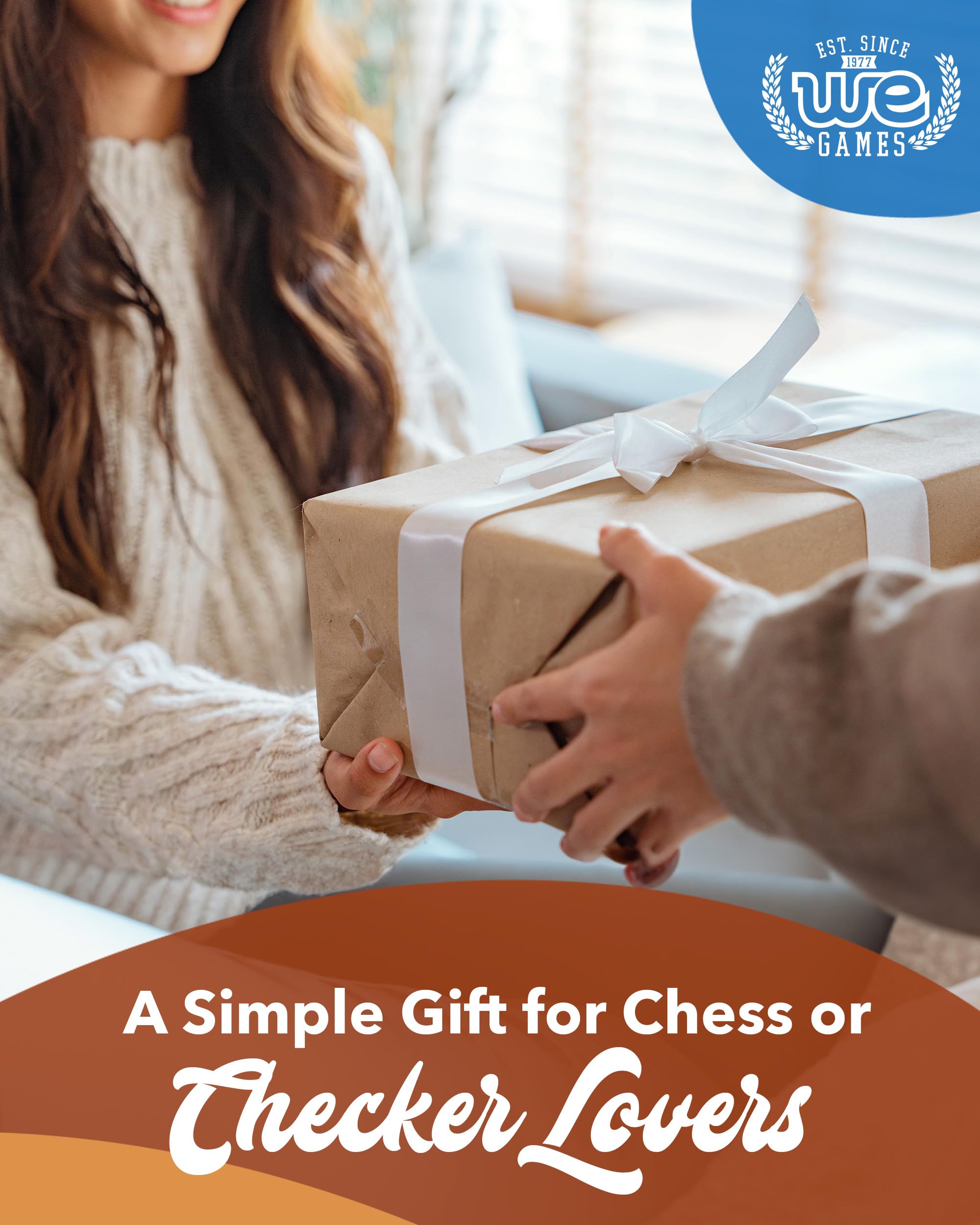 WE Games Wooden Checkers Pieces Only (1.06 inch), Checker Board Game & Backgammon Pieces, 24 Brown and Natural Stained Stackable Ridges with a Drawstring Storage Bag, Replacement Game Piece