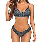 Avidlove Sexy Lingerie for Women Silk Bra and Panty Sets Underwired Panty Bra Dark Gray M