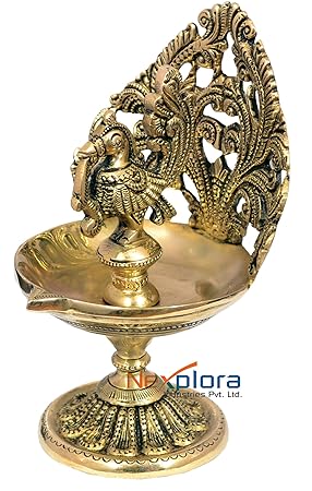 Nexplora Industries Pvt. Ltd. Brass Large Bird Design Diya | Deepak | Oil Lamp in Glossy Antique Finish | Puja Item | Fengshui Gift