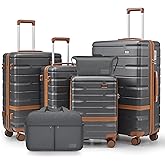 NEISIA Luggage Sets Lightweight Hard Shell Suitcases with Spinner Wheels for Family Travel - Durable PC+ABS Material Carry On Luggage YKK Zippers (Gray, 6 Piece Sets (18/20/24/28/DB/TB))