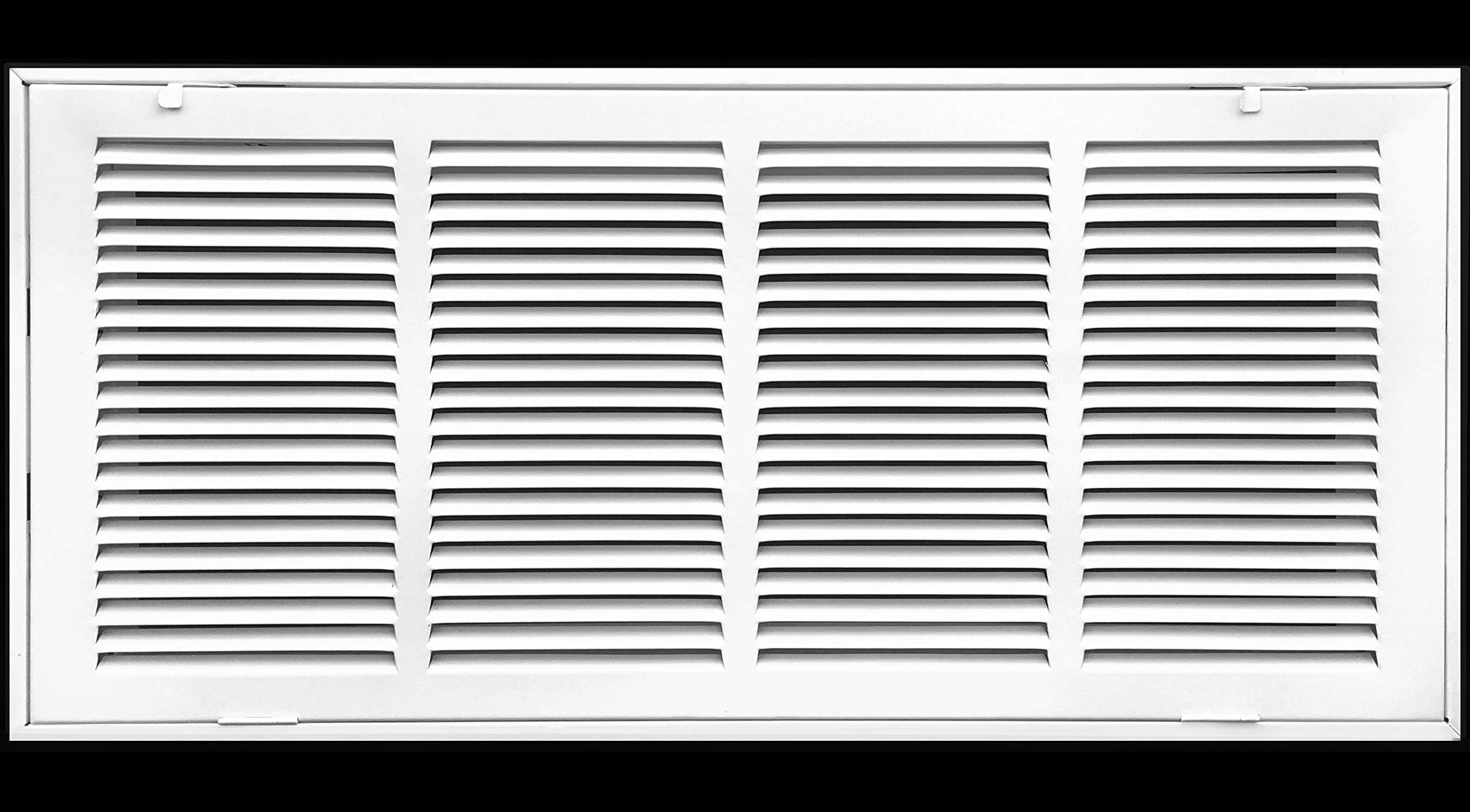 24" X 10 Steel Return Air Filter Grille for 1" Filter - Fixed Hinged - Ceiling Recommended - HVAC Duct Cover - Flat Stamped Face - White [Outer Dimensions: 26.5 X 11.75]