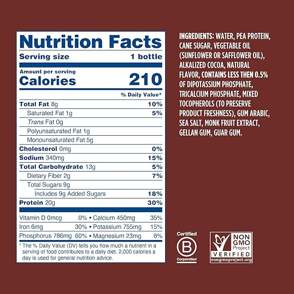 RIPPLE VEGAN PROTEIN SHAKE | CHOCOLATE | 20G NUTRITIOUS PLANT BASED PEA PROTEIN | SHELF STABLE | NO GMOS, SOY, NUT, GLUTEN, LACTOSE | 12 OZ,