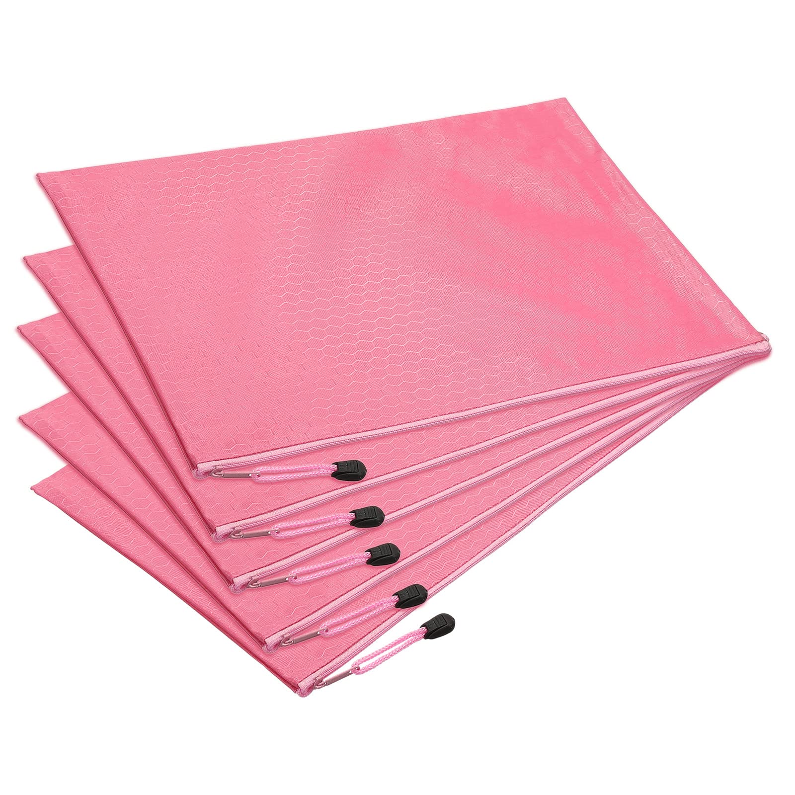 PATIKIL Waterproof Zipper File Bags 5 Pack B4 Document Storage Folders Bills Pencil Pouch for Office Travel, Pink