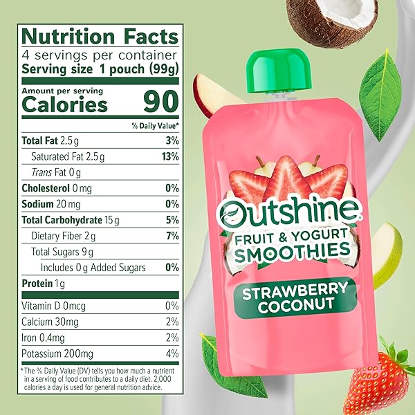 OUTSHINE FRUIT & YOGURT SMOOTHIE POUCHES, STRAWBERRY COCONUT, 3.5 OZ, PACK OF 4