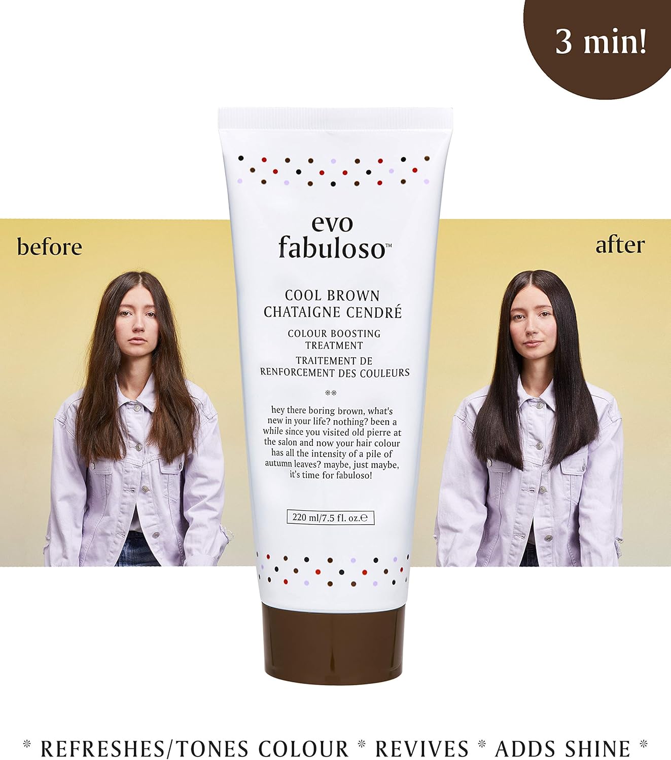Evo Fabuloso Cool Brown Colour Depositing Conditioner for Dry & Coloured Hair - Toning Treatment to Refresh & Nourish - 220 mL - Image 4