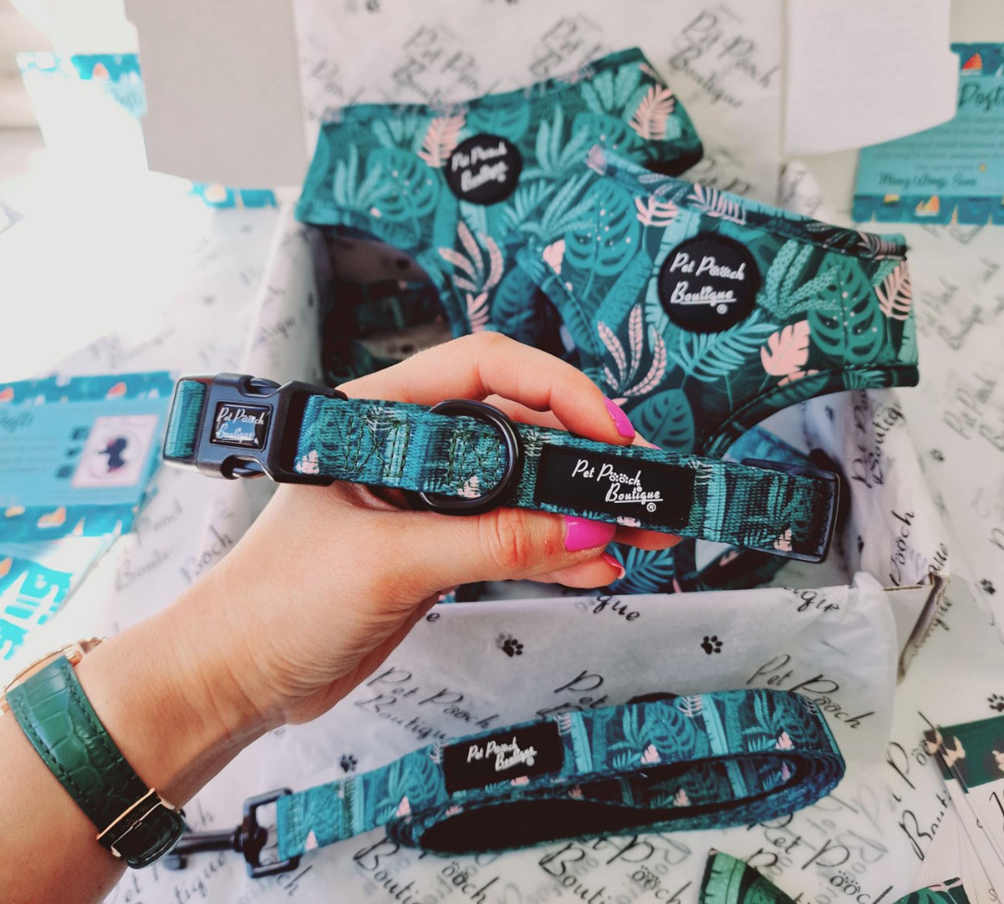 Boho Leaves Dog Collar XS