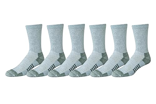 Amazon Essentials Men's Performance Cotton Moisture Control Socks, Athletic Crew, Breathable, 6 Pairs, Grey, 8-12