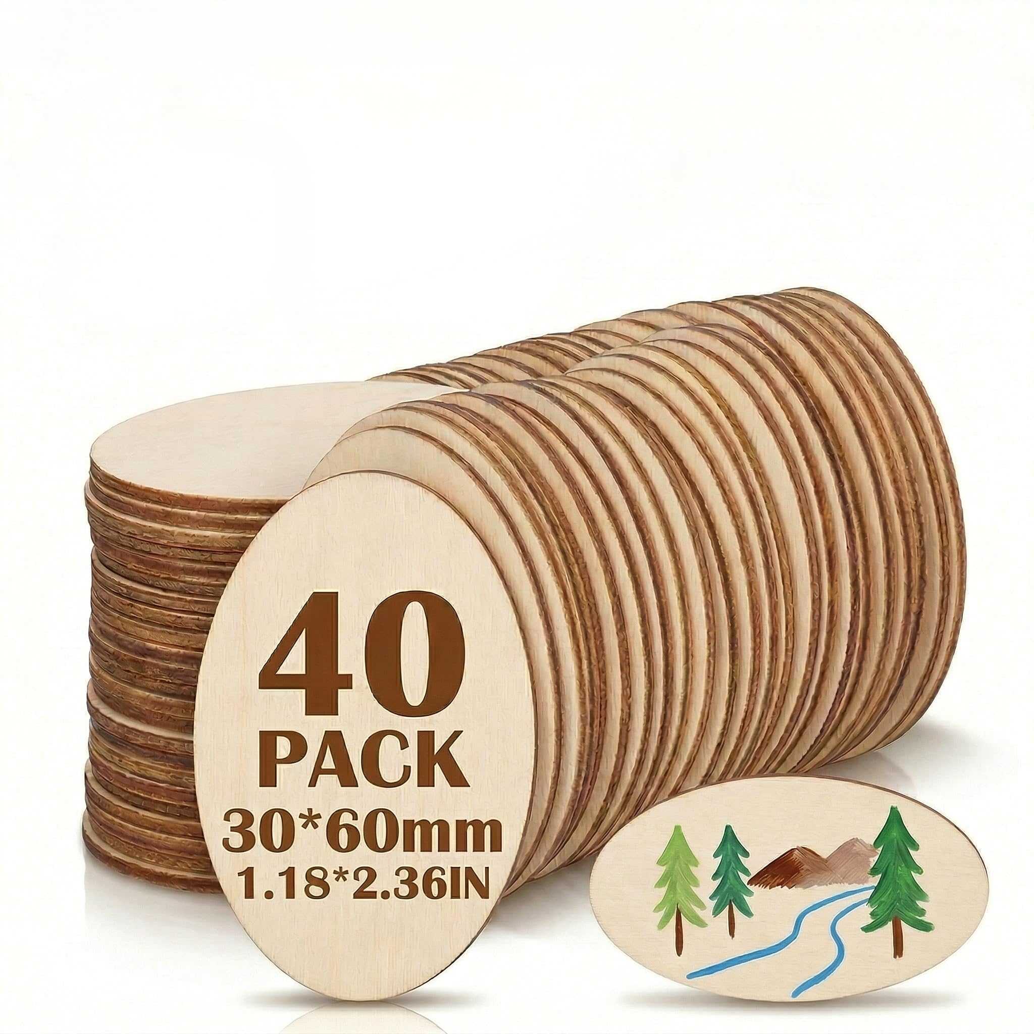Milisten 40Pcs Oval Basswood Slices 30x60mm - 2mm Thick Unfinished Wooden Pieces for DIY Crafts Pyrography and Painting - Blank Wood Tags for Scrapbooking and Kids Art Projects
