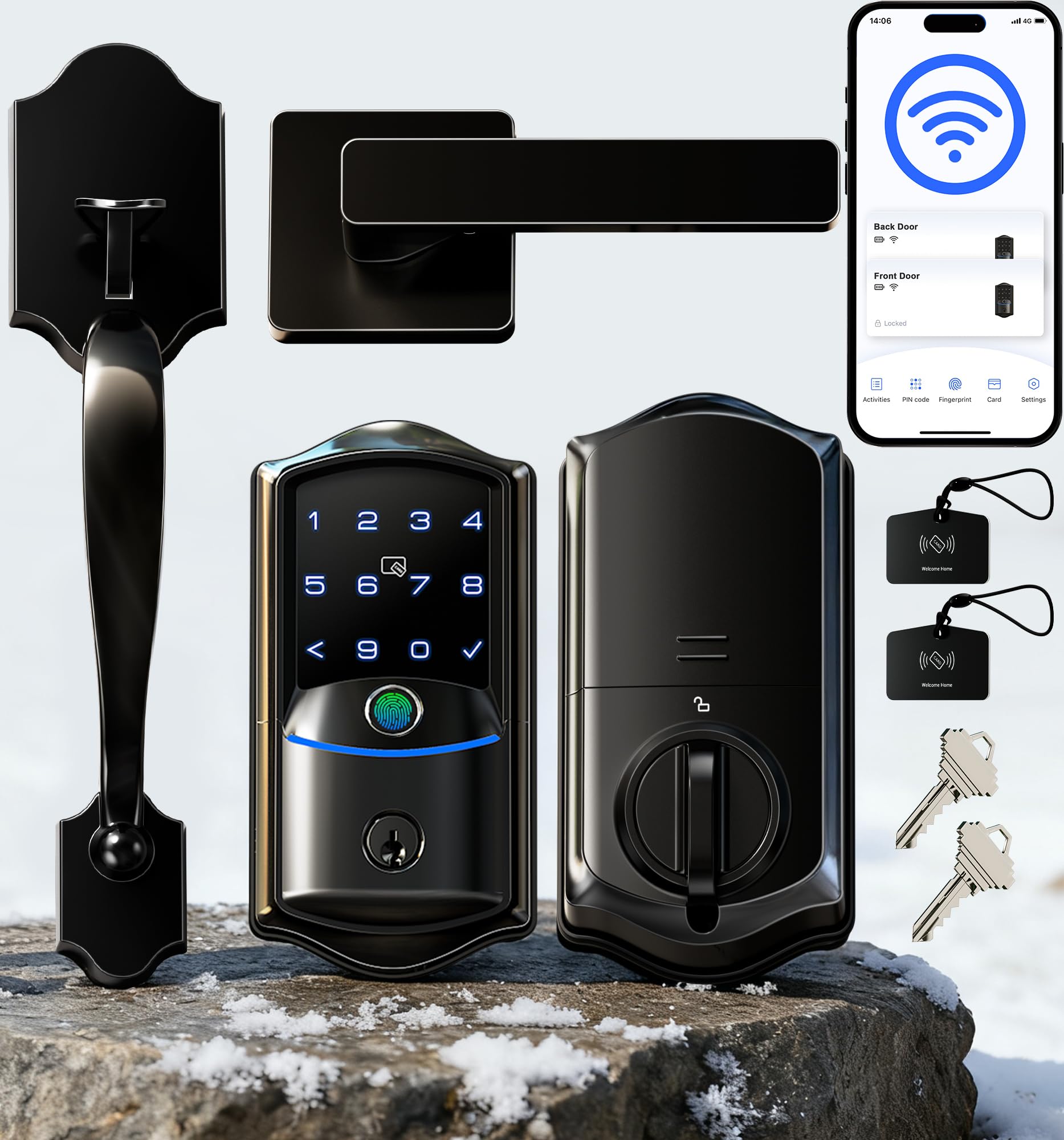 Photo 1 of Veise VE027-H Built-in Wi-Fi Fingerprint Smart Deadbolt Lock with Handleset, App Remote & Voice Control, Keyless Entry Front Door Lock Set, Touchscreen Keypad, Auto-Lock, Easy Setup, Matte Black