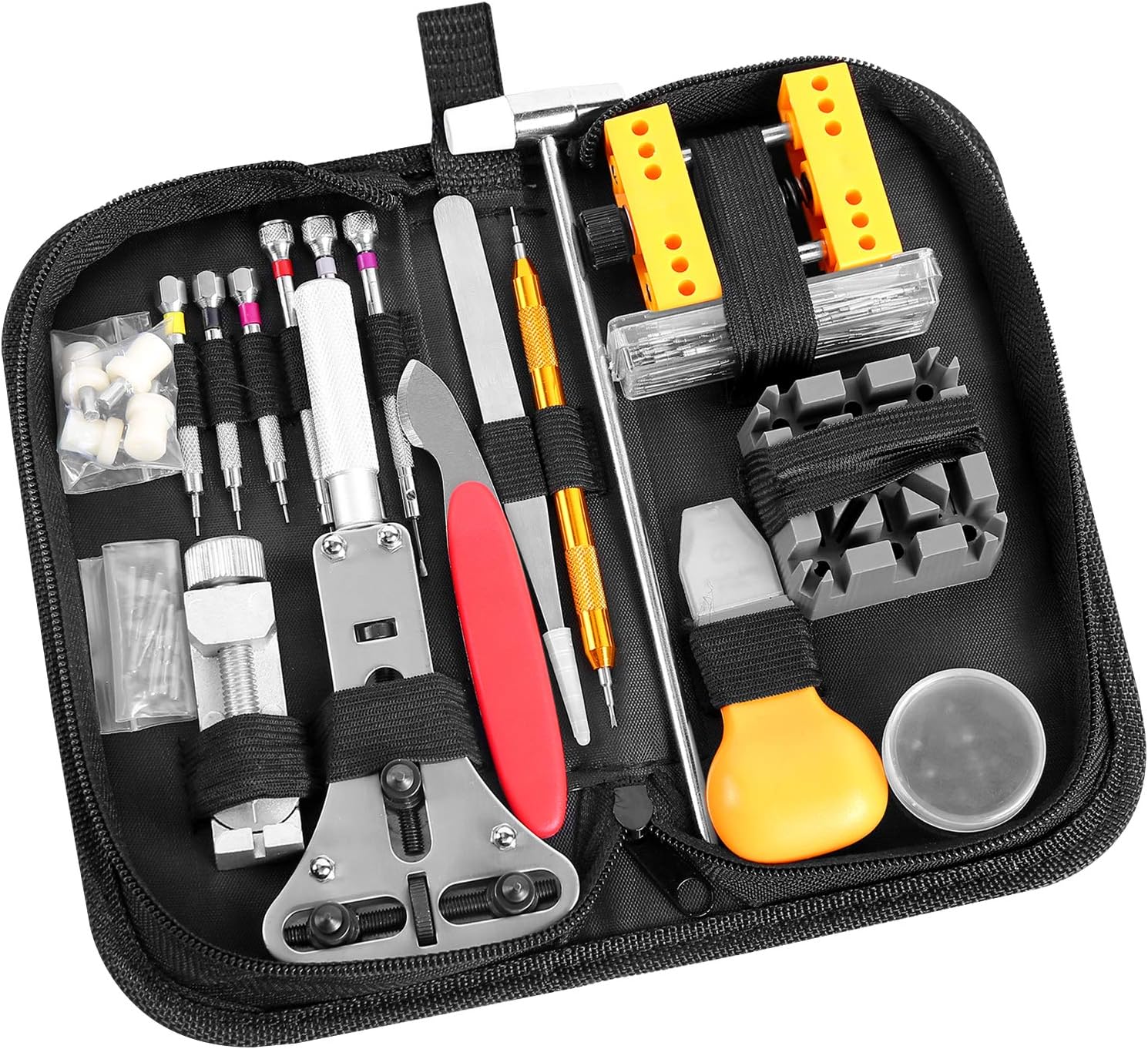 Ohuhu 174 PCS Watch Repair Tool Kit, Case Opener Spring Bar Watch Band Link Tool Set With Carrying Bag, Replace Watch Battery Helper Multifunctional Tools With User Manual For Beginner: Home Improvement