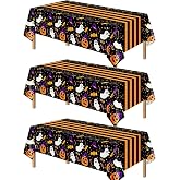Kelool 3 Pack Halloween Tablecloth for Halloween Party Decorations Indoor | 54 x 108 Inch Disposable Plastic Table Cloth Rectangle table Decor,Halloween Decorations,Ghost Black Tablecloths Table Cover