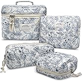 VIWIME Makeup Cosmetic Bag, Large Cotton Quilted Travel Coquette Aesthetic Cute Floral Make up Bag for Women Toiletry Bag Organizer (209 - Lao Lan/4Pcs)