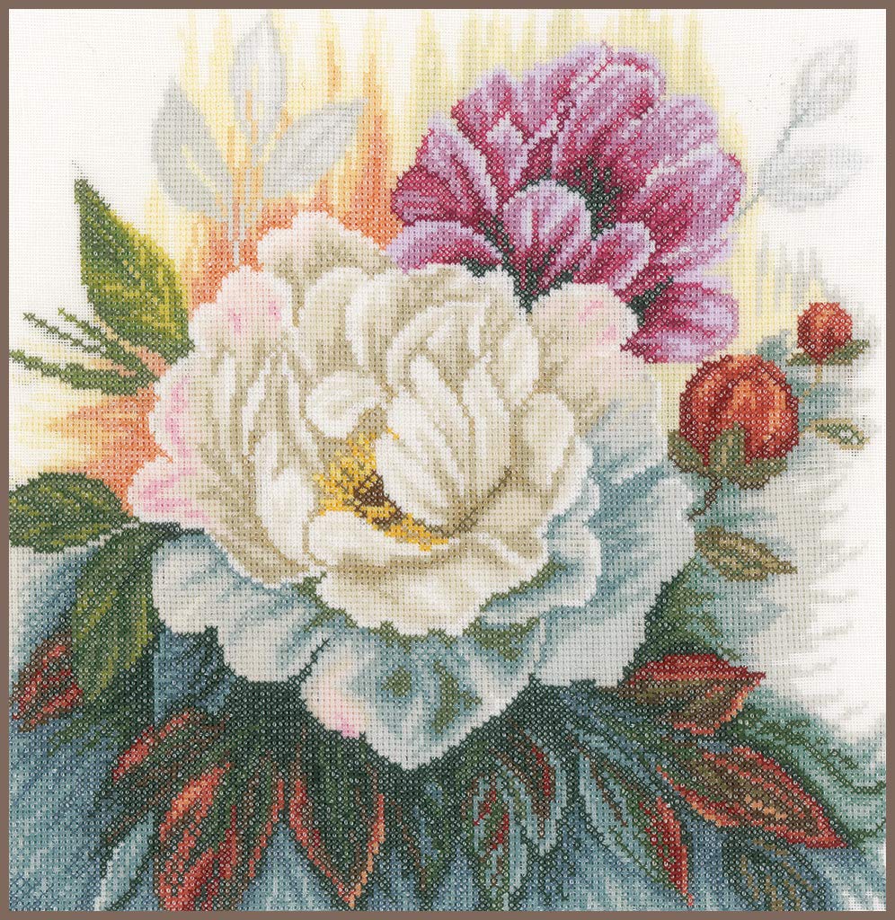Lanarte Counted Cross Stitch Kit: White Rose (Linen), Cotton NA, 25 x 25cm
