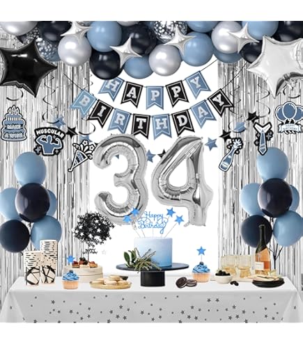 Sweet 34th Birthday Decorations - Black Number Balloons & Party Supplies Kit