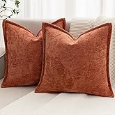 BAOLIZEGAO Burnt Orange Fall Decorative Throw Pillow Covers 20x20 Inch Set of 2 Cozy Soild Chenille Cushion Cases Soft Textured Square Couch Pillows Cover Boho Accent Farmhouse Pillowcases for Bed