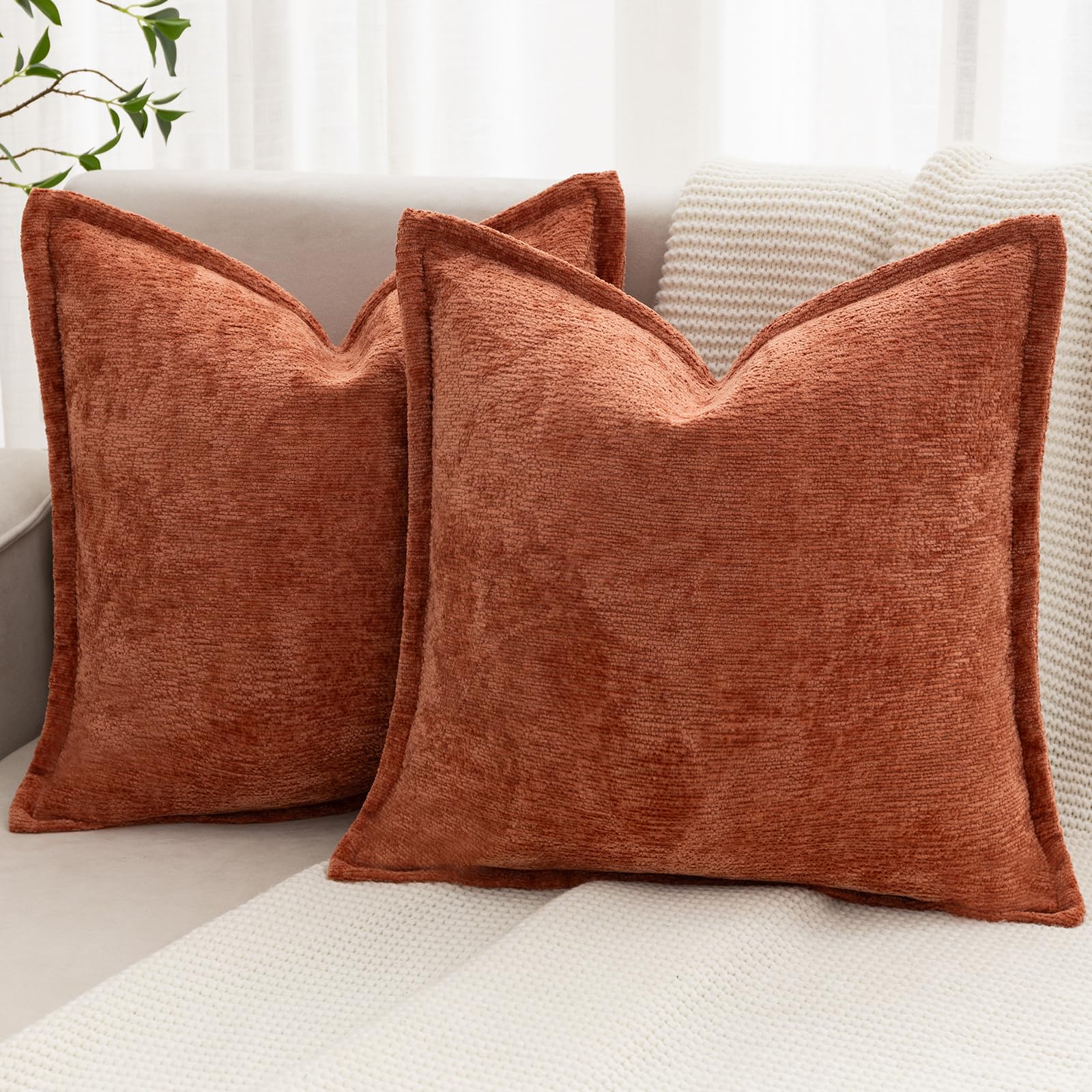 Photo 1 of BAOLIZEGAO Burnt Orange Fall Decorative Throw Pillow Covers 20x20 Inch Set of 2 Cozy Soild Chenille Cushion Cases Soft Textured Square Couch Pillows Cover Boho Accent Farmhouse Pillowcases for Bed