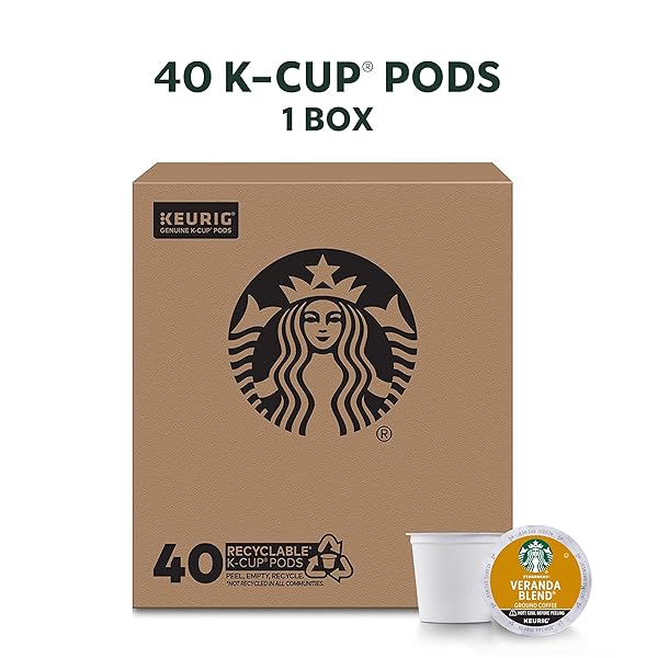 STARBUCKS LIGHT ROAST K-CUP COFFEE PODS — VERANDA FOR KEURIG BREWERS — 1 BOX (40 PODS)